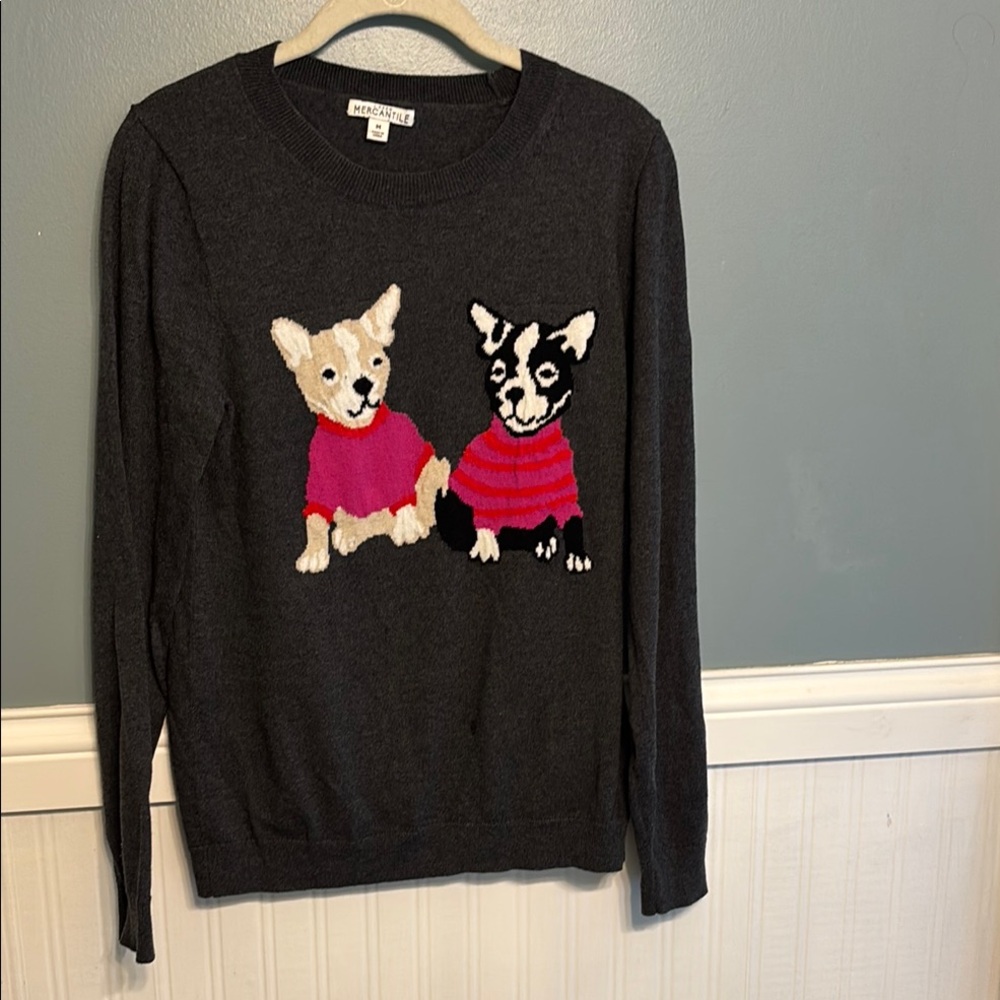 J. Crew Dark Gray Sweater with Dog Design